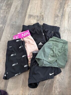 Nike & Adidas Kids Active Shorts Bundle - Black, Pink, Green